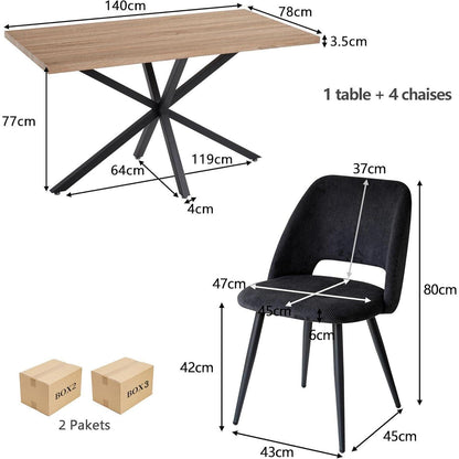 Moderner Esstisch Set mit 4 Cord-Stühlen (140x80cm)