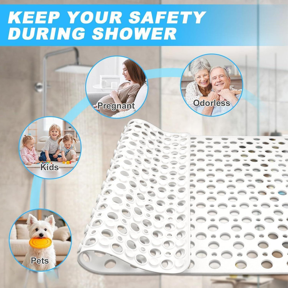 Rutschfeste Duschmatte 60x90cm - Weiche TPE Anti-Rutsch Matte