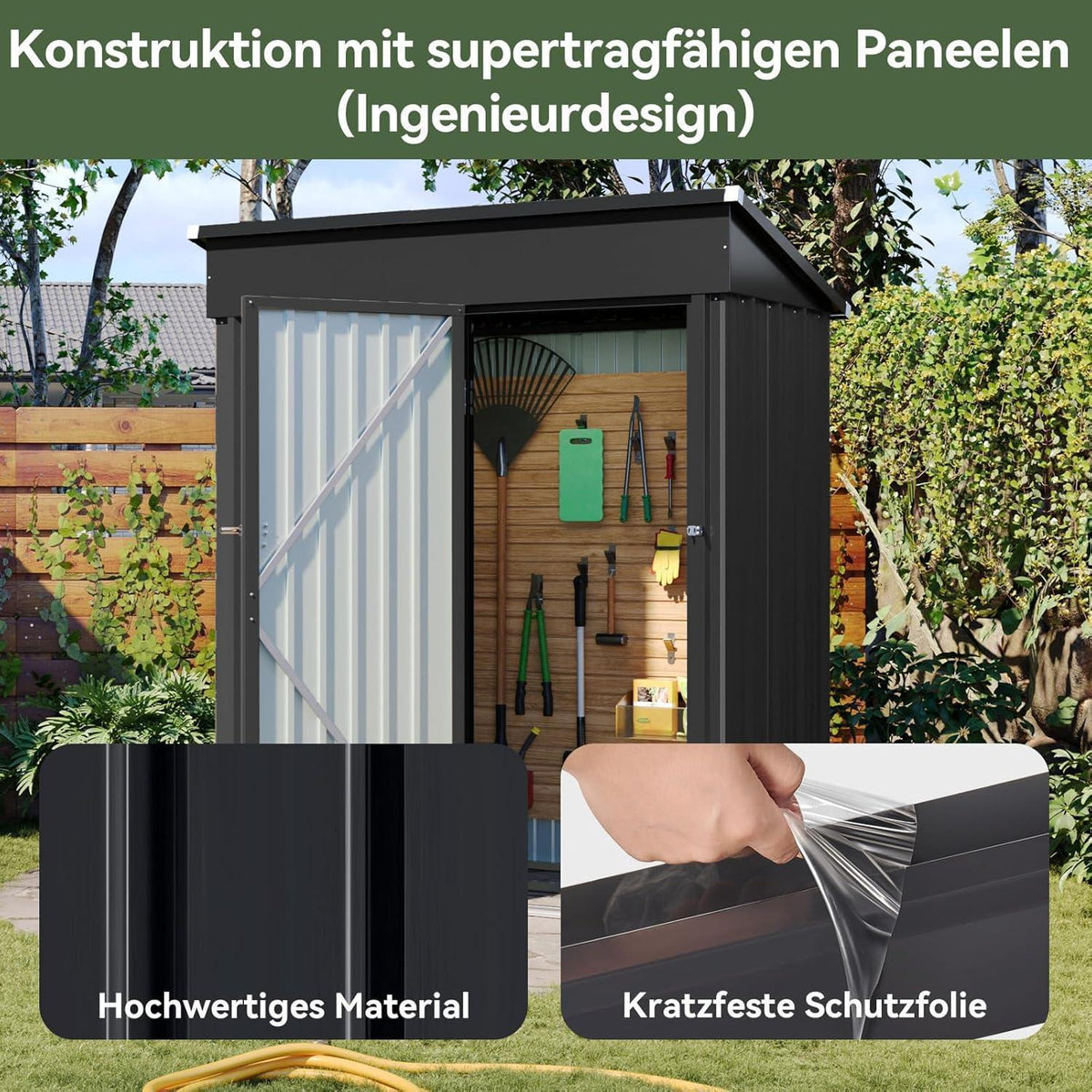 Metall Gerätehaus 150x91x185 cm mit Schloss & Belüftung