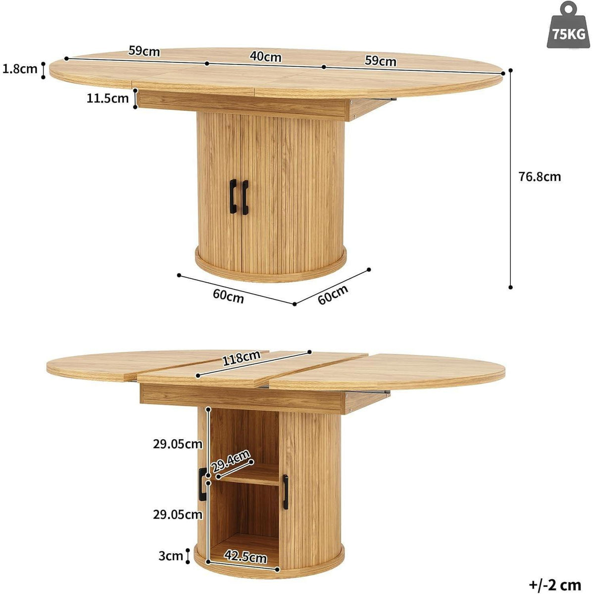 Ausziehbarer Esstisch Holz – 118-158 cm, Platz für 6 Personen