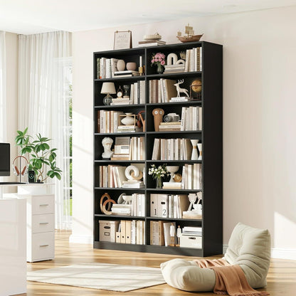 Bücherregal 212cm, 14 Fächer, Schwarz – Standregal & Vitrine