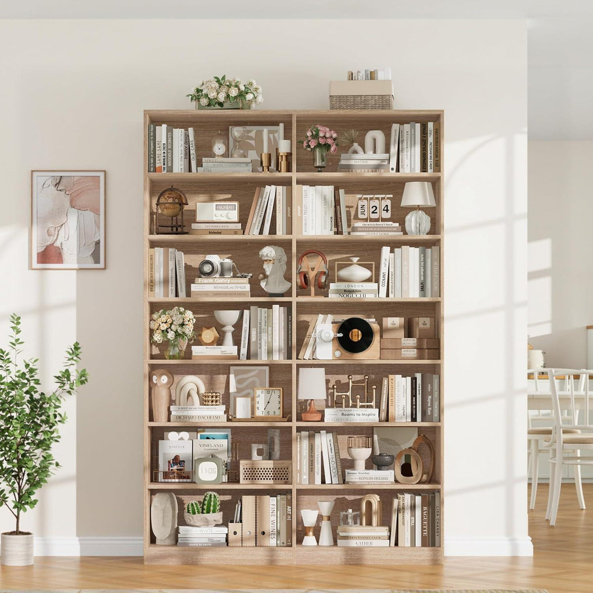 Bücherregal Eiche, 212 cm hoch, 14 Fächer – Standregal & Vitrine