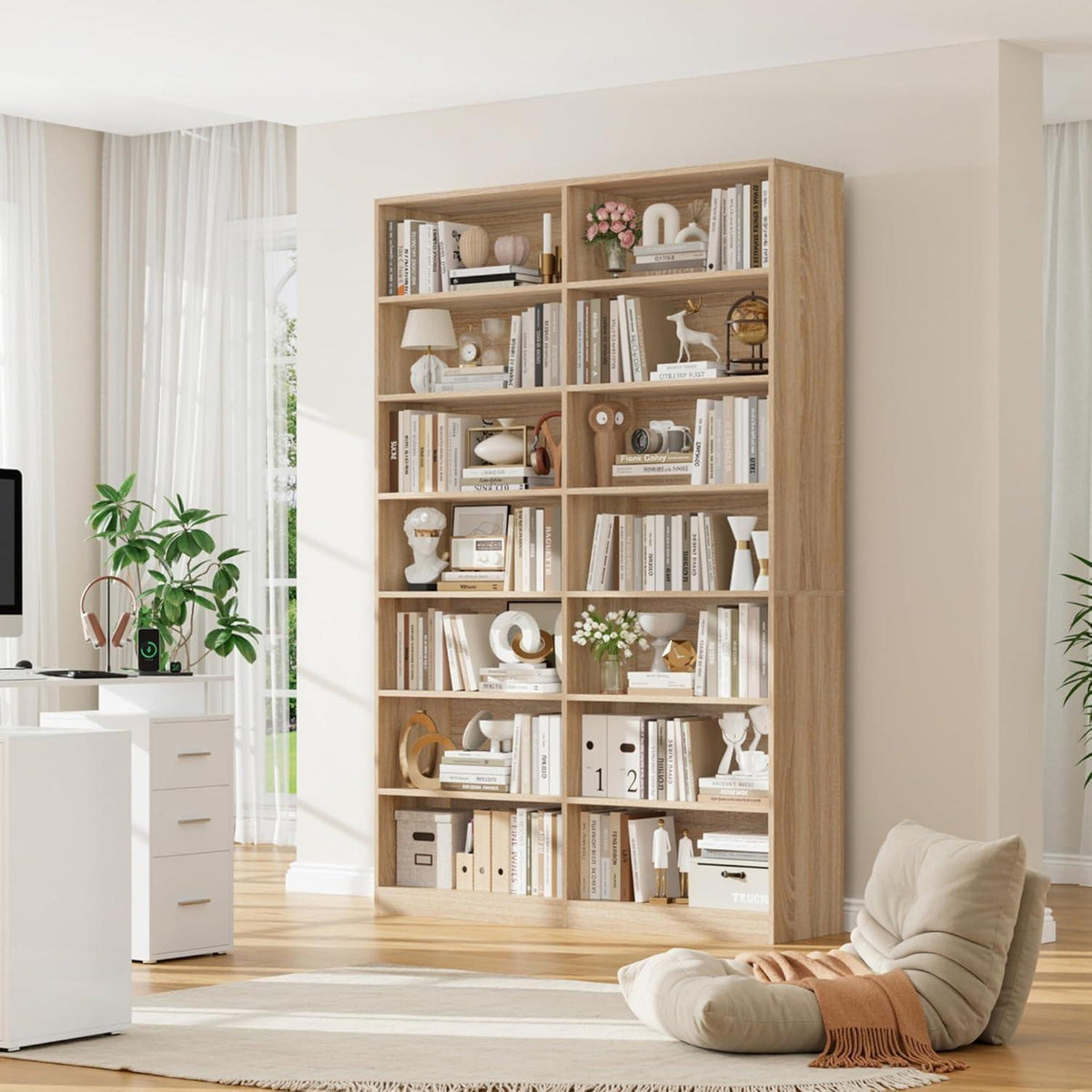 Bücherregal Eiche, 212 cm hoch, 14 Fächer – Standregal & Vitrine