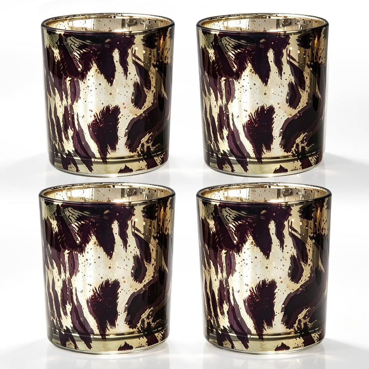 Teelichthalter Leopard 4er Set mit Goldrand