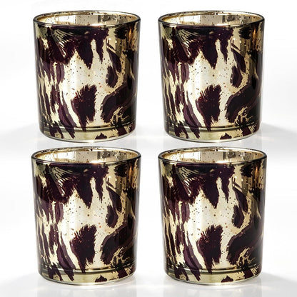 Teelichthalter Leopard 4er Set mit Goldrand
