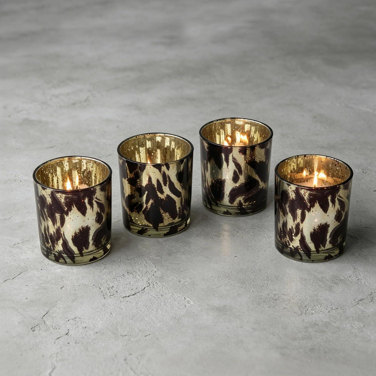 Teelichthalter Leopard 4er Set mit Goldrand