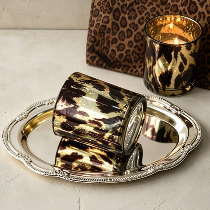 Teelichthalter Leopard 4er Set mit Goldrand