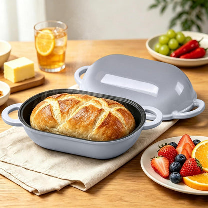 Gusseisen Brotbackform mit Deckel, 23 cm, Hellgrau