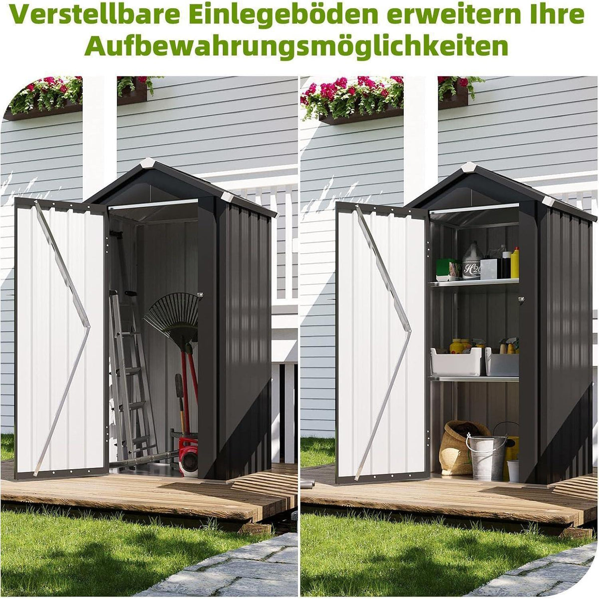 Wetterfestes Gartenhaus Metall 87,5x67 cm mit 2 Einlegeböden