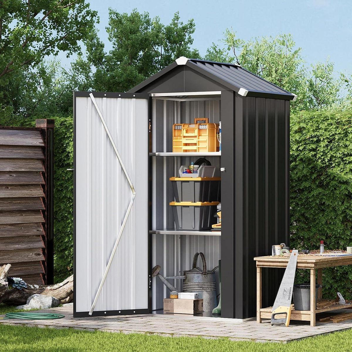 Gerätehaus Metall mit Boden – 87,5x67 cm, 2 Böden