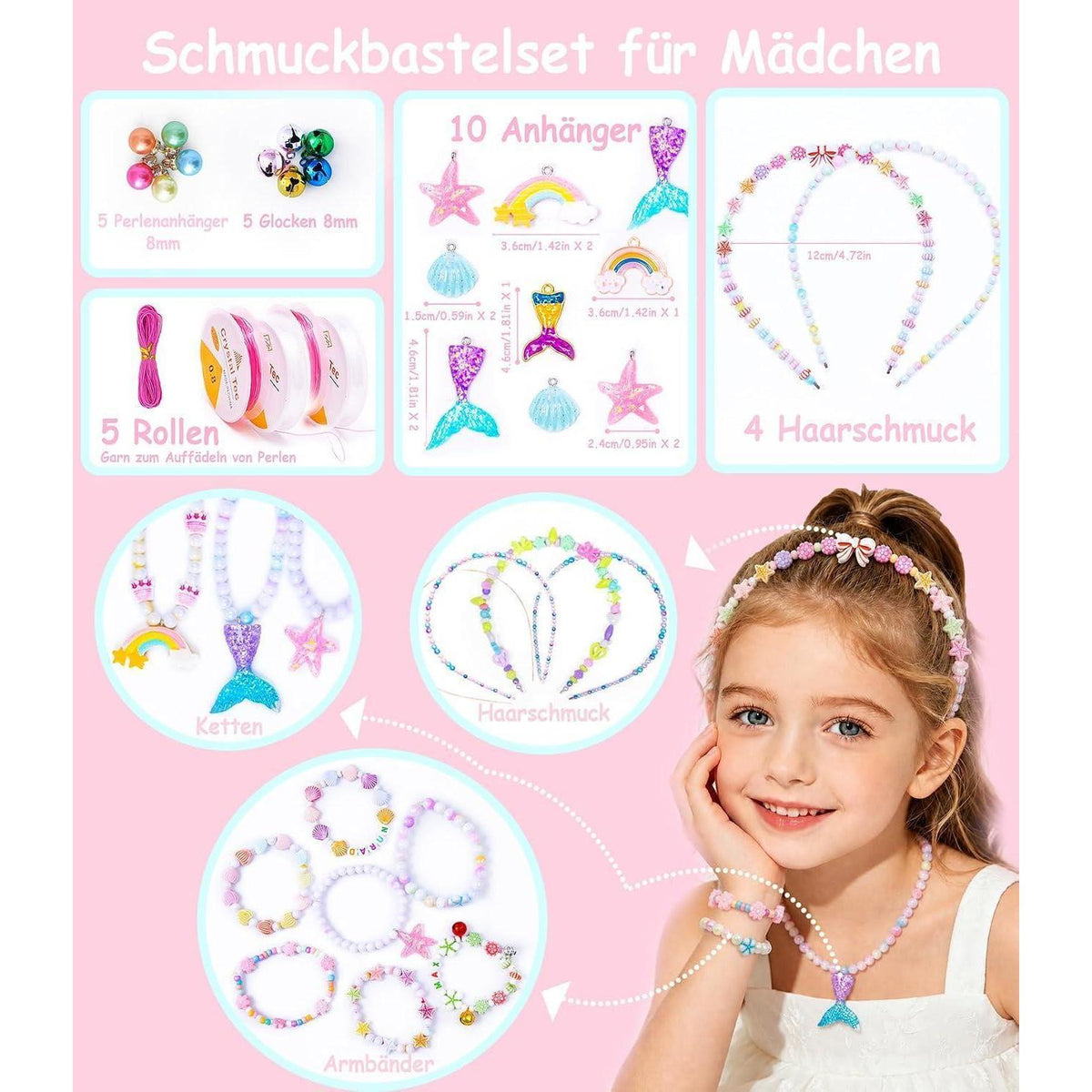 Schmuck Bastelset Mädchen – Perlen Set für Armbänder & Ketten