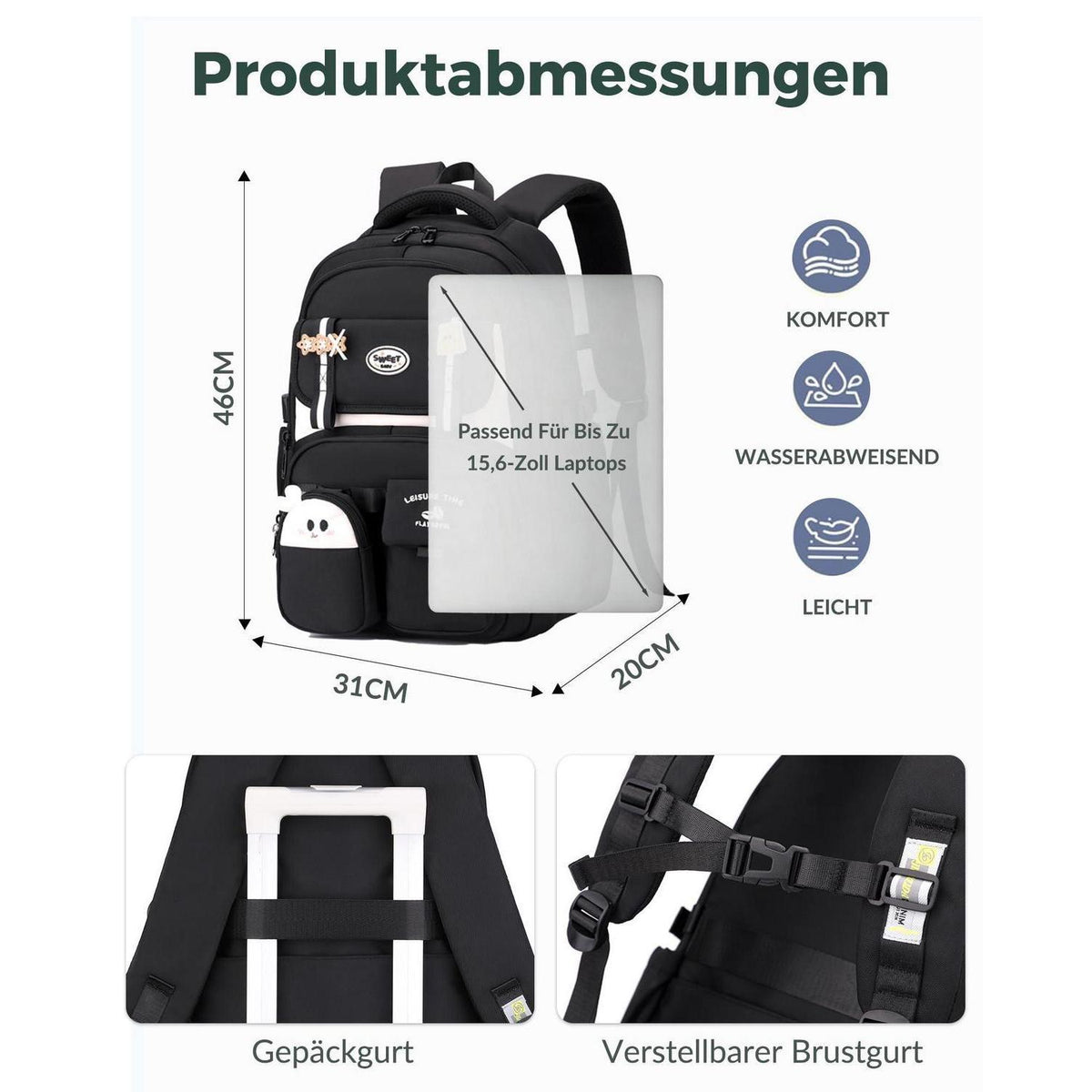 Schulrucksack Mädchen Braun – 30L Laptopfach & Ergonomisch