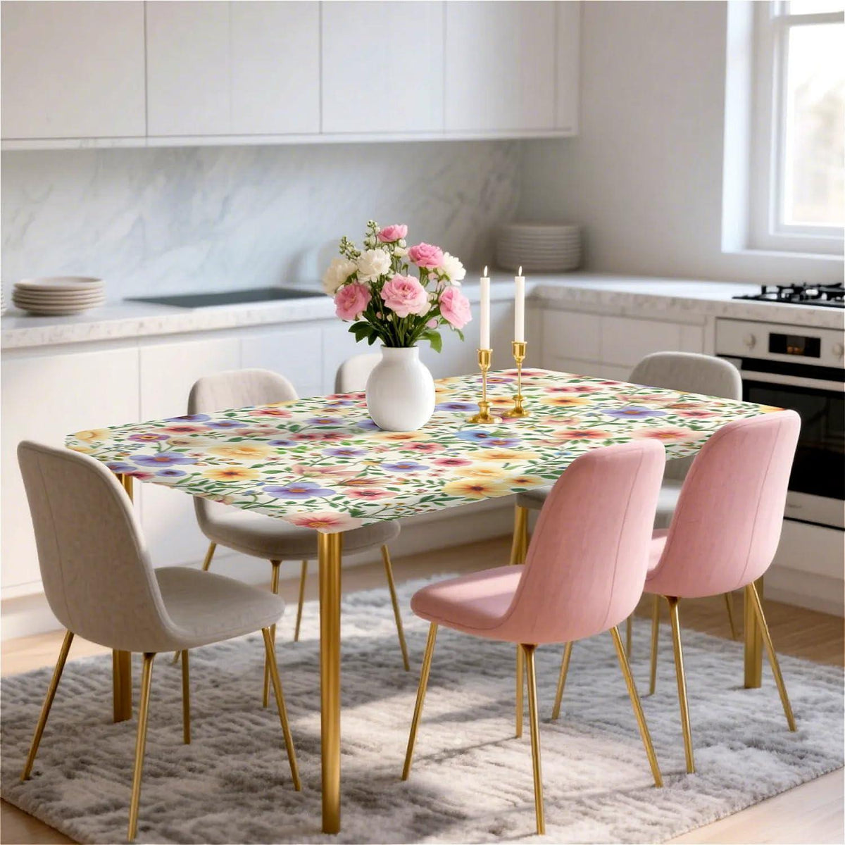 Elastische Tischdecke 120x80 cm – Wasserdicht & Wildblumenmuster