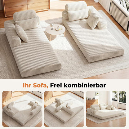 Schlafsofa 200cm Cord Beige – Komfortables Bett mit Kopfstütze