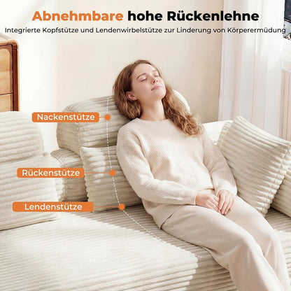 Schlafsofa 200cm Cord Beige – Komfortables Bett mit Kopfstütze