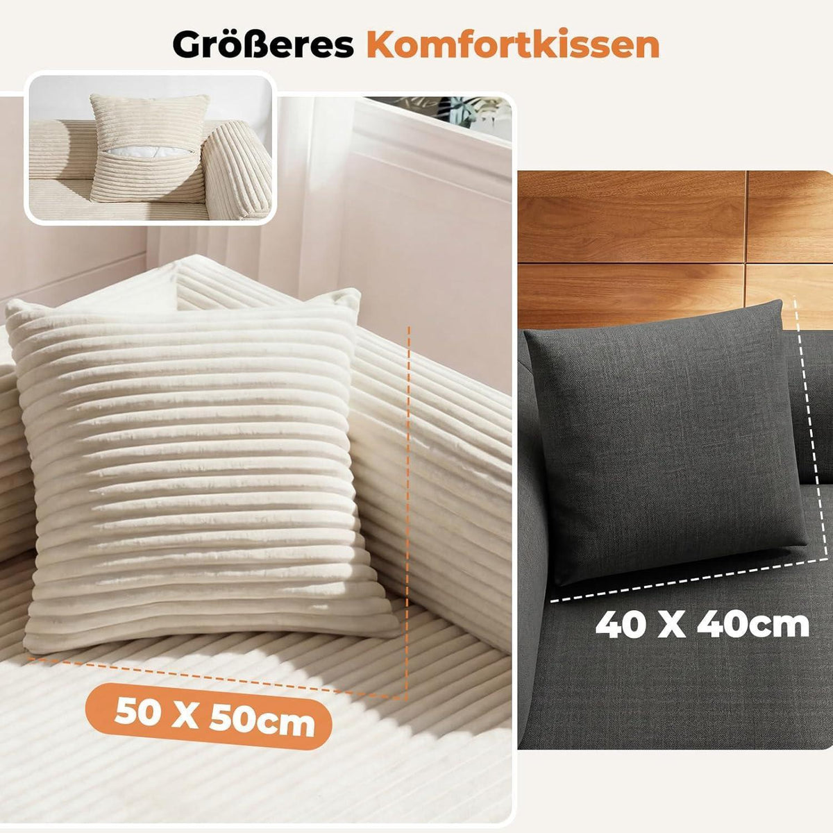 Schlafsofa 200cm Cord Beige – Komfortables Bett mit Kopfstütze