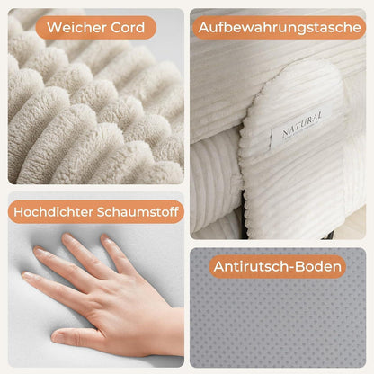 Schlafsofa 200cm Cord Beige – Komfortables Bett mit Kopfstütze