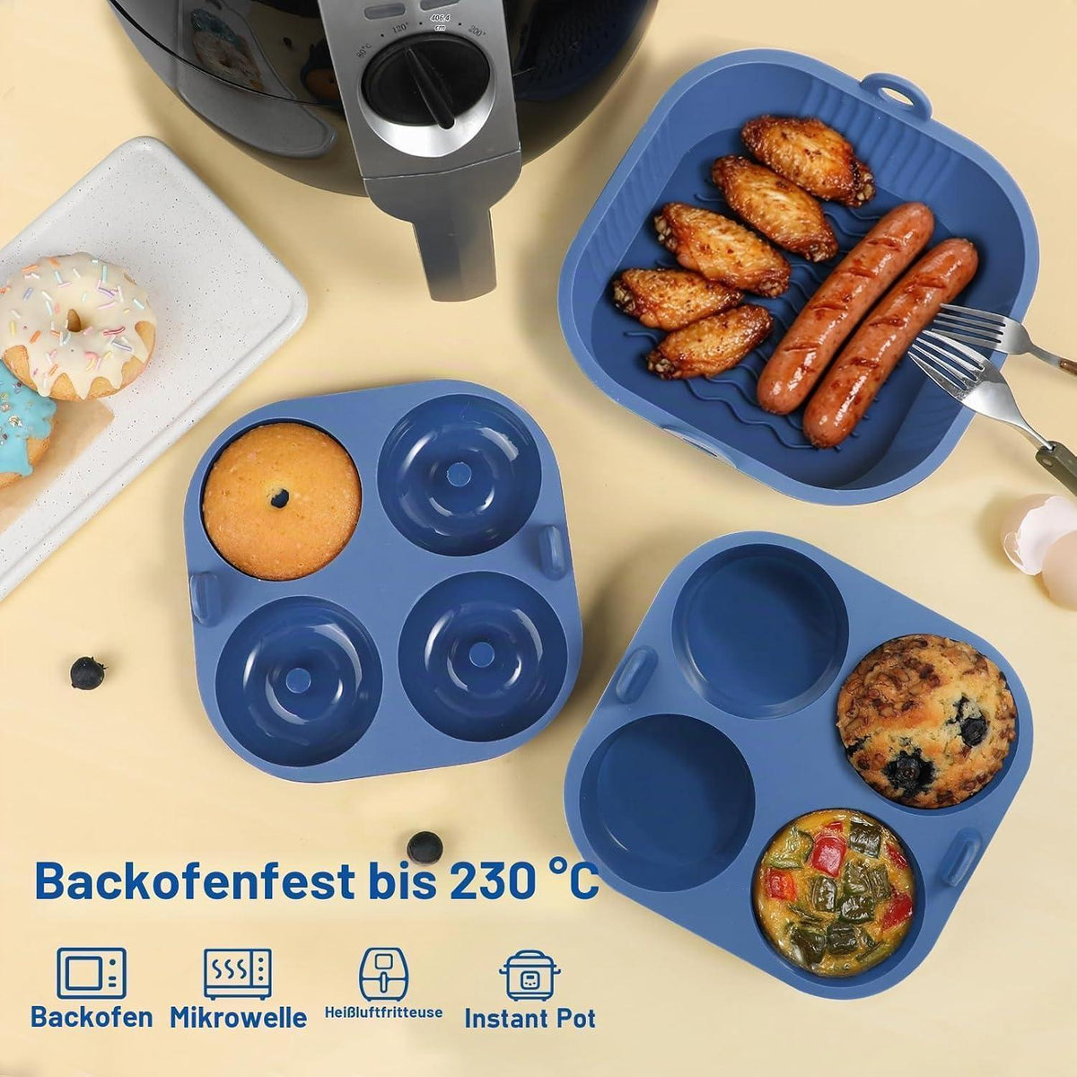 3x Silikon Muffinform & Donut Backform für Airfryer