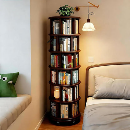 Drehbares Bücherregal aus Massivholz – 6-stöckig & 360° rotierend
