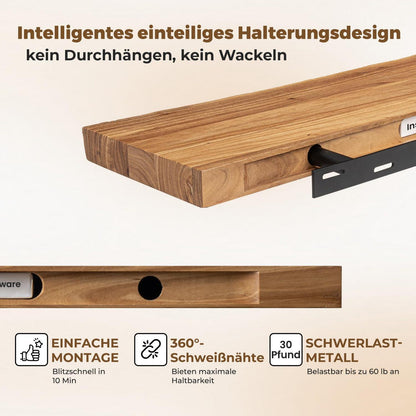 Schweberegal 2er Set mit Baumkante aus recyceltem Ulmenholz