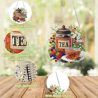 5D Diamantmalerei Teekanne Anhänger - DIY Fensterbild Set