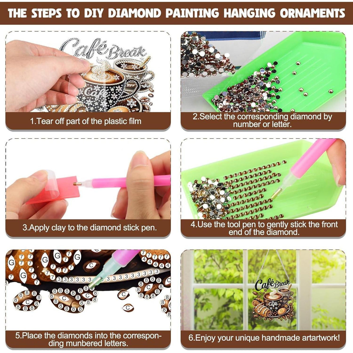 5D Diamantmalerei Kaffee Anhänger - DIY Fensterbild Set