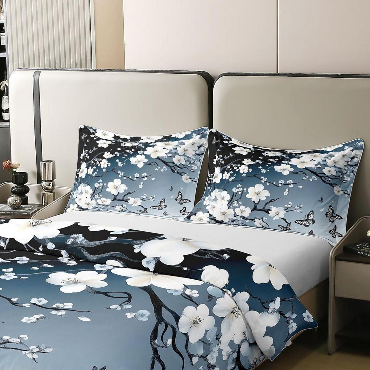 Farbverlauf Bettwäsche Set 220x240 Baumwolle Blumen & Schmetterlinge