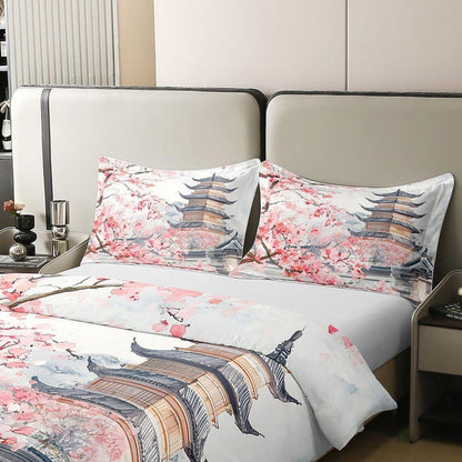 Japanische Kirschblüten Bettwäsche Set 155x220 Baumwolle