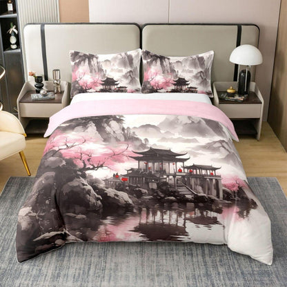 Chinesischer Stil Bettwäsche Set 200x200 Baumwolle Tusche Landschaft