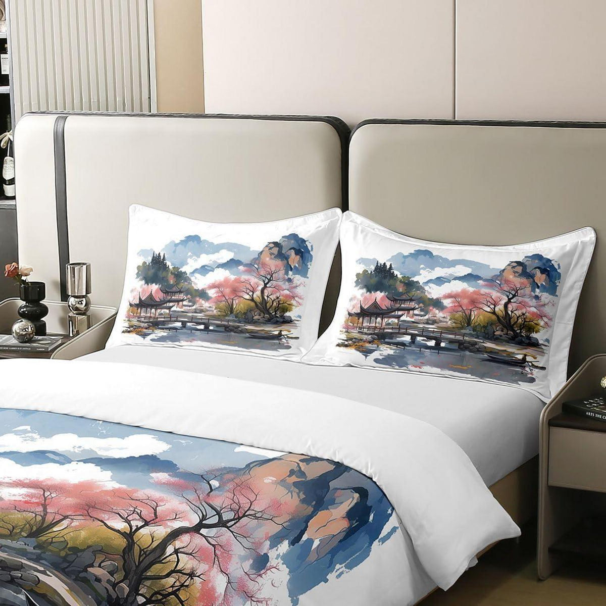 Chinesische Tuschemalerei Bettwäsche Set 155x220 Baumwolle