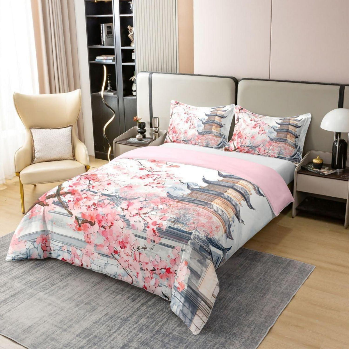 Japanische Kirschblüten Bettwäsche Set 135x200 Baumwolle