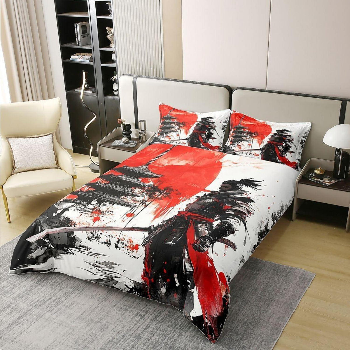 Samurai Bettwäsche Set 200x200 Baumwolle Japanische Ästhetik