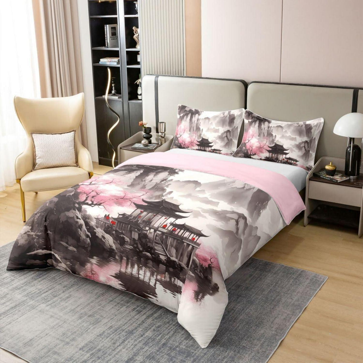 Chinesischer Stil Bettwäsche Set 135x200 – Tusche Landschaft & Baumwolle