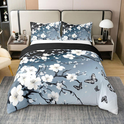 Farbverlauf Bettwäsche Set 200x200 Baumwolle Blumen & Schmetterlinge