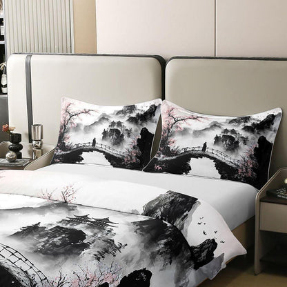 Japanischer Tusche-Stil Bettbezug 135x200 Baumwolle