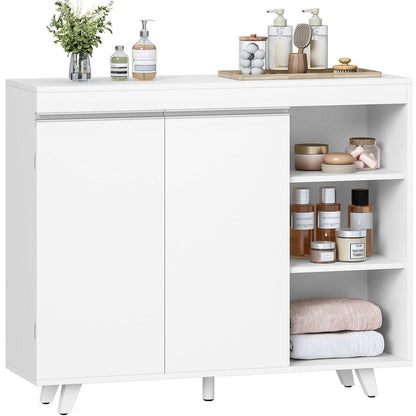 Weißer Badezimmerschrank mit 2 Türen & 3 offenen Regalen