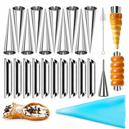 Cannoli Backform Set Edelstahl 23-teilig mit Bürste