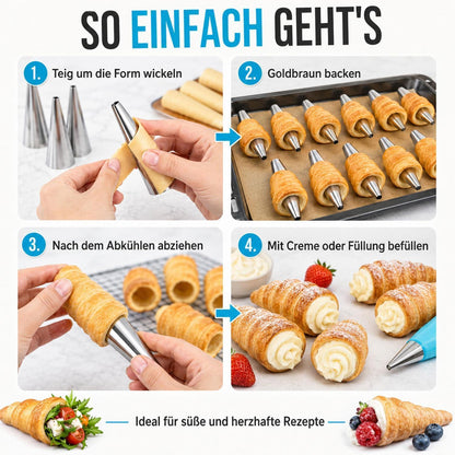 Cannoli Backform Set Edelstahl 23-teilig mit Bürste
