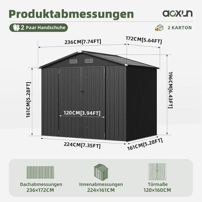 Großes Gerätehaus 8x6ft – Wetterfestes Gartenhaus mit Doppeltür