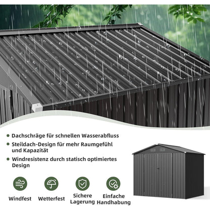 Großes Gerätehaus 8x6ft – Wetterfestes Gartenhaus mit Doppeltür