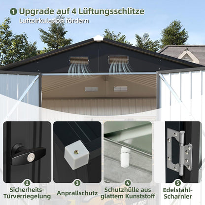 Großer Metall-Gartenschuppen 8x6ft mit Doppeltür & Satteldach