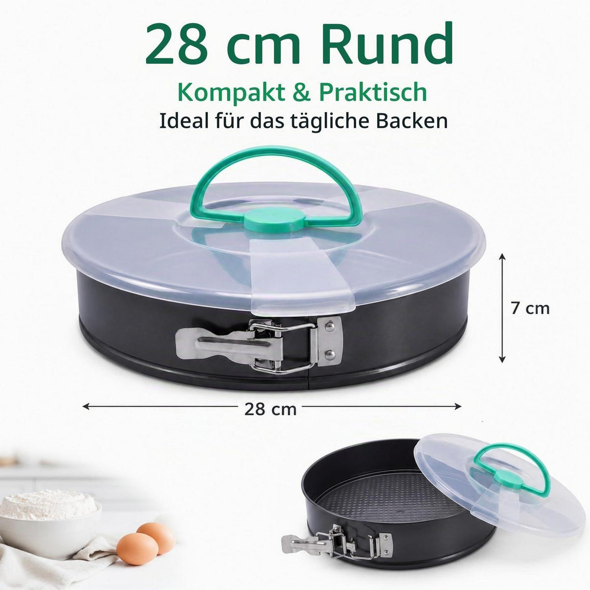 Runde Kuchenform 28cm mit Deckel & Antihaftbeschichtung