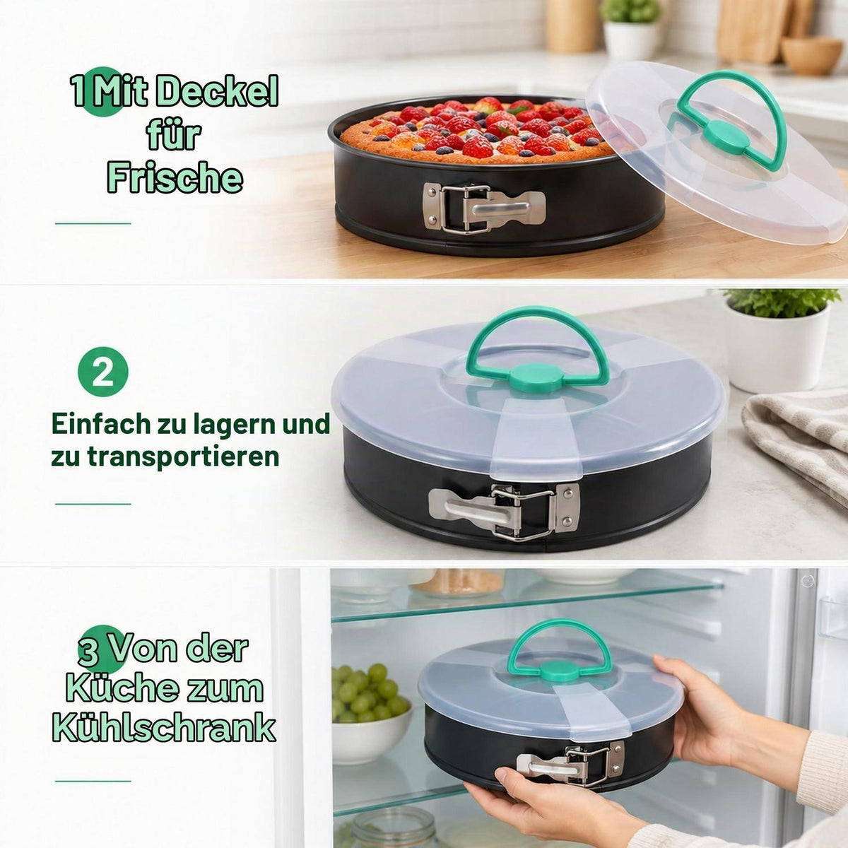Runde Kuchenform 28cm mit Deckel & Antihaftbeschichtung