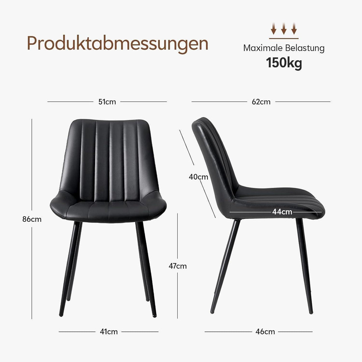 Esszimmerstühle 2er Set, Schwarz in Lederoptik