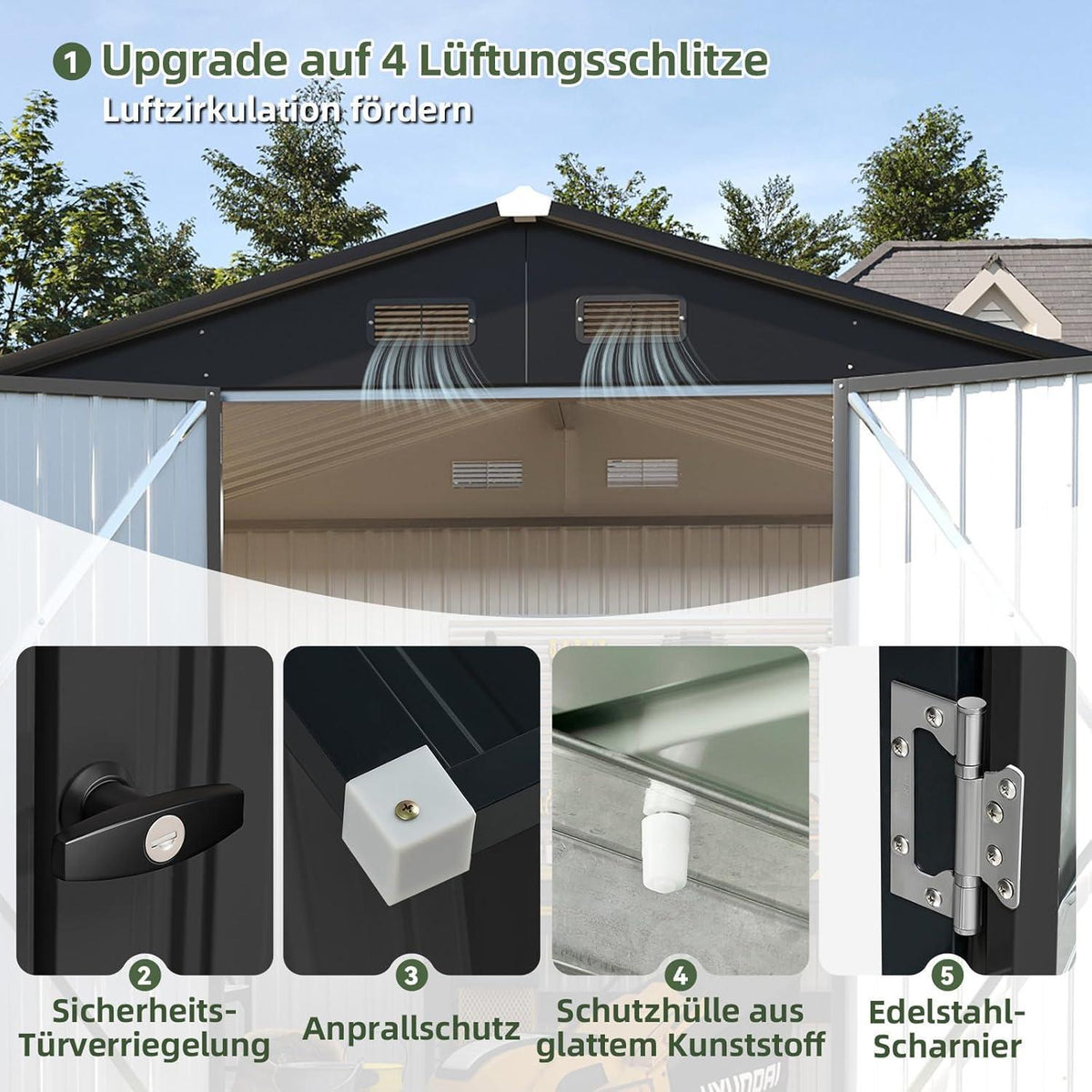 Großes Metallgerätehaus 235x171 cm – Robuster Schuppen für Garten & Werkzeug