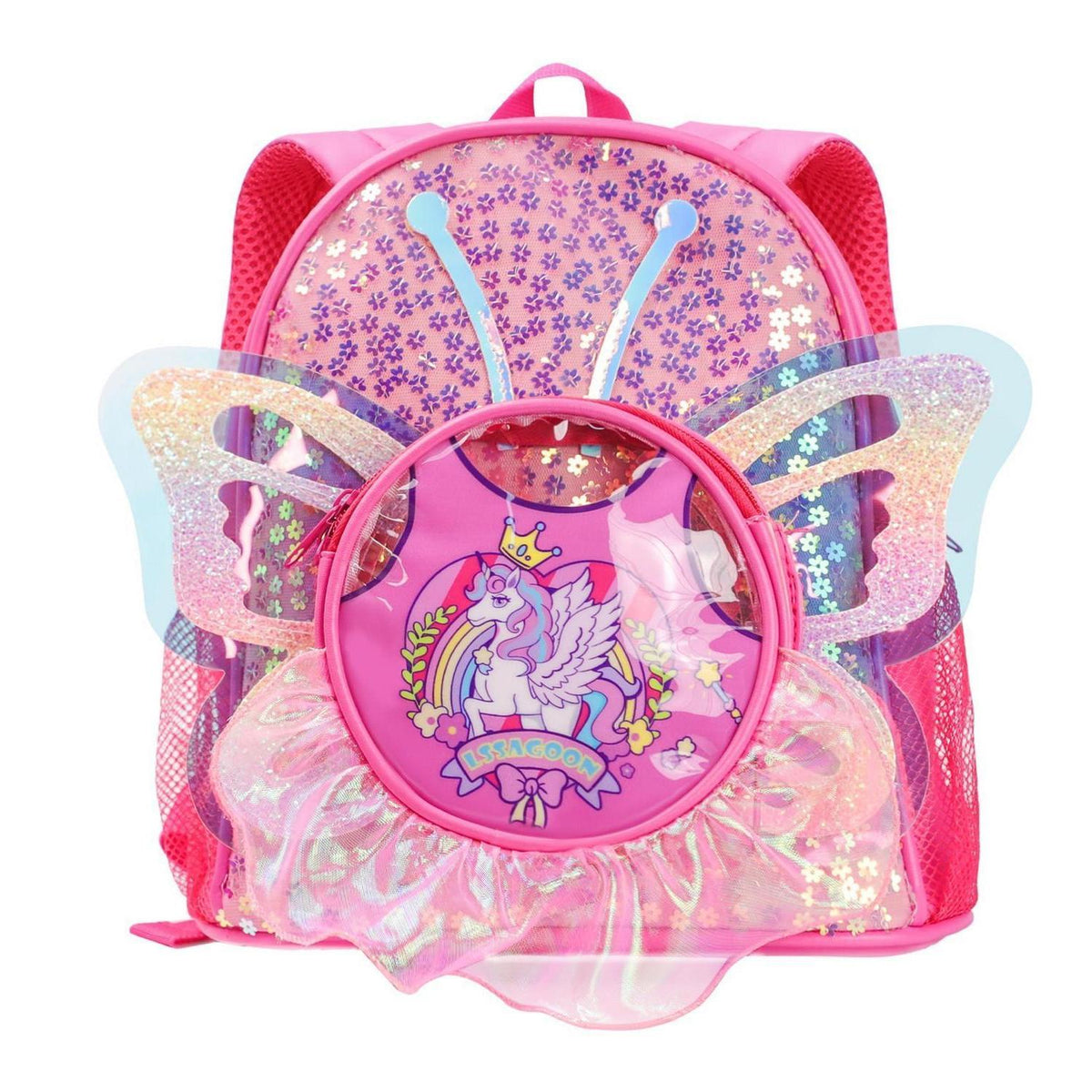 Einhorn Rucksack Mädchen mit Pailletten & Schmetterlingsflügeln