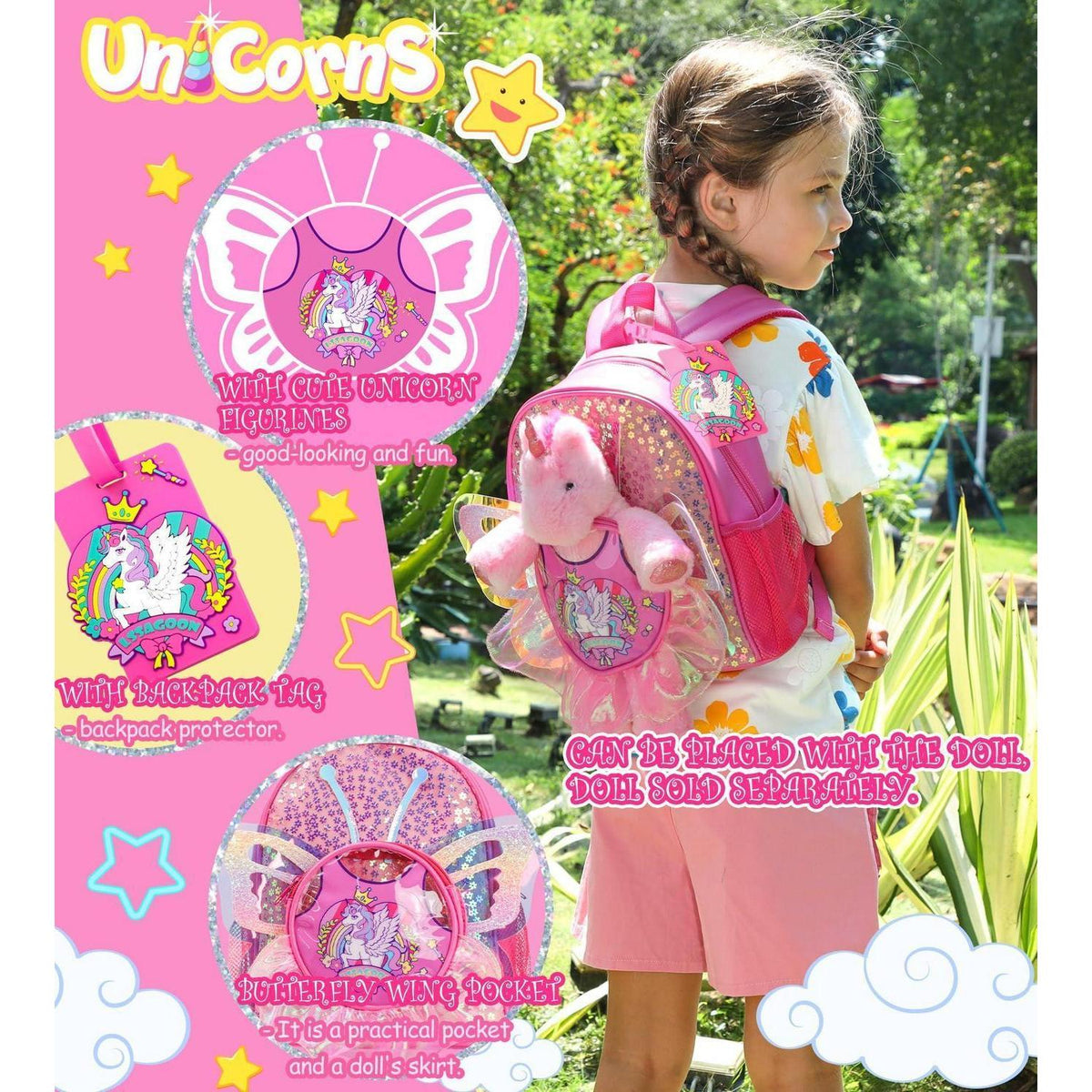 Einhorn Rucksack Mädchen mit Pailletten & Schmetterlingsflügeln