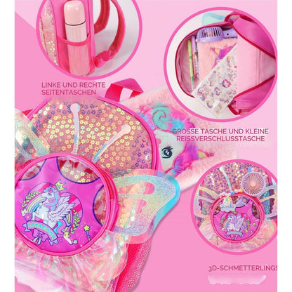 Einhorn Rucksack Mädchen mit Pailletten & Schmetterlingsflügeln