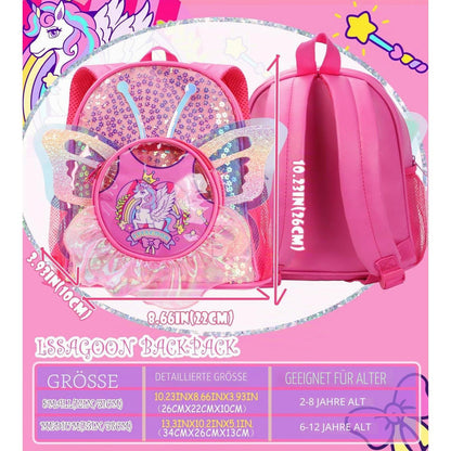 Einhorn Rucksack Mädchen mit Pailletten & Schmetterlingsflügeln
