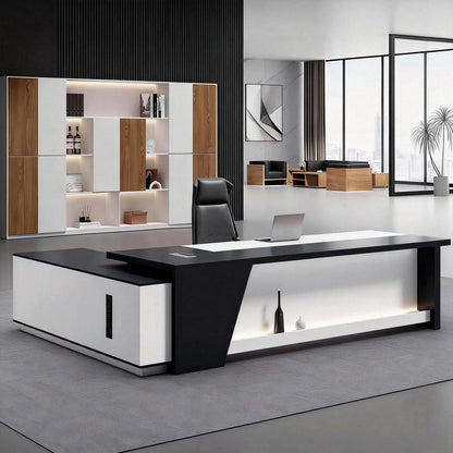 Moderner L-förmiger Schreibtisch mit Stauraum – Großzügiger Bürotisch Schwarz-Weiß